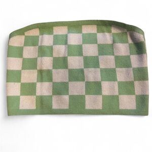 Green and Cream Checkered Knit Tube Top